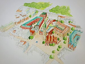Entwurf von Axel Spellenberg (Anschari e. V. – Vereinigung für das historische Stadtbild Bremens) zum Wiederaufbau der historischen Kirche