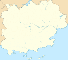 Mapa konturowa Var, blisko centrum na prawo u góry znajduje się punkt z opisem „Trans-en-Provence”