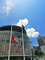 The "Black Bauhinia Flag" hung by the protesters, flying at LegCo Building.