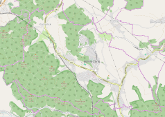 Mapa konturowa Jedliny-Zdroju, blisko centrum u góry znajduje się czarny trójkącik z opisem „Rzepisko”