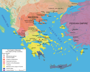 기원전 336년 마케도니아 왕국 (주황색)