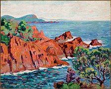 Les roches rouges à Agay, par Armand Guillaumin (1912).