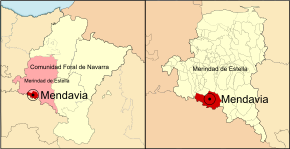Localização do município de Mendavia em Navarra e na Merindade de Estella