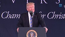 Liberty is one of the largest Christian universities in the world and the largest private non-profit university in the United States. Described as a "bastion of the Christian right" in American politics, the university plays a prominent role in Republican politics. President Donald J. Trump gave his first college commencement speech as sitting president at Liberty University.