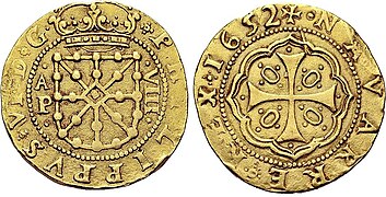 Moneda de 8 escudos de Felipe VI de Navarra (IV de Castilla), 1652.