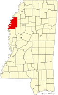 ボリバー郡の位置を示したミシシッピ州の地図