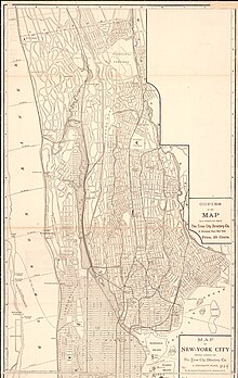 Street map of The Bronx, west of The Bronx River, in 1884. The parks discussed in this article did not exist yet; the corresponding areas are shown with streets.