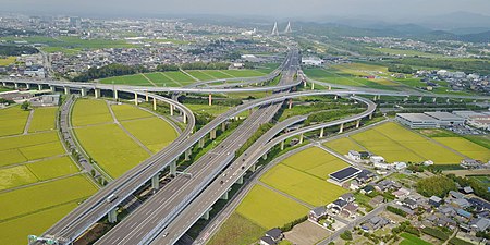 Aerial view of Toyota Junction, connecting Tomei Expressway and Ise-Wangan Expressway