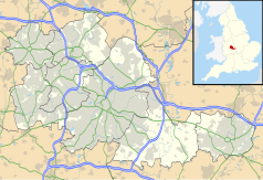 Mapa konturowa West Midlands, po lewej znajduje się punkt z opisem „Quarry Bank”