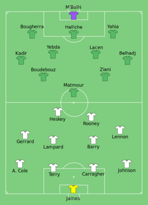 Composition de l’Angleterre et de l’Algérie lors du match du 18 juin 2010.