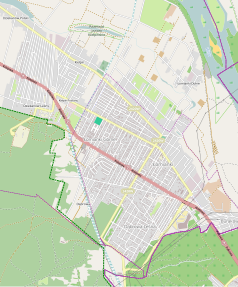 Mapa konturowa Łomianek, na dole po prawej znajduje się punkt z opisem „Galeria Łomianki”