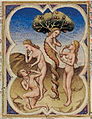 Искушение Адама, «Нравоучительная Библия», Национальная библиотека Франции, MS Fr 166, fol. 3v, 1402