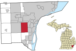 泰勒在韋恩縣及密歇根州的位置（以紅色標示）
