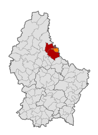 Map of Luxembourg with Vianden highlighted in orange, and the canton in dark red