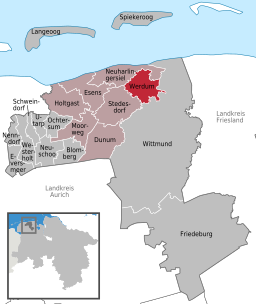 Läget för kommunen Werdum i Landkreis Wittmund