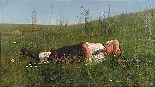 «В праздник (Украинка, отдыхающая на траве)», (1879—1881), холст, масло Государственная Третьяковская галерея