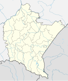 Mapa konturowa województwa podkarpackiego, blisko centrum na prawo znajduje się punkt z opisem „Krasiczyn”