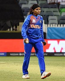 Gayakwad playing for India during the 2020 ICC Women's T20 World Cup