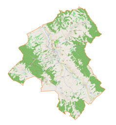 Mapa konturowa gminy Brzozów, w centrum znajduje się punkt z opisem „Brzozów”