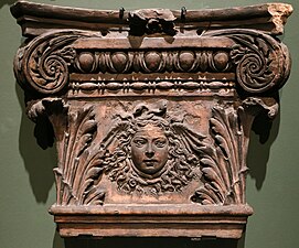 Renaissance Composite pilaster capital with bead and reel and a gorgon mascaron, by a Florentine pupil of Verrocchio active in Rome, perhaps Michele Marini da Fiesole, c.1485-1495, terracotta, Museo di Roma, Rome
