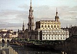 Дрезден с правого берега Эльбы, перед мостом Августа (Католическая придворная церковь). Ок. 1750 г. Холст, масло. Национальная галерея Ирландии, Дублин