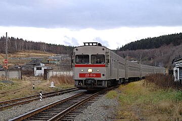 Д2 в четырёхвагонной составности на станции Первая Падь