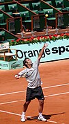 Laurent Recouderc serving at the 2010 French Open