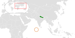 Map indicating locations of Maldives and Nepal