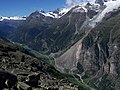 The Mattertal, a glacial valley in Switzerland, showing a recent landslide.