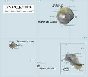 显示难达岛和附近的特里斯坦-达库尼亚的地图