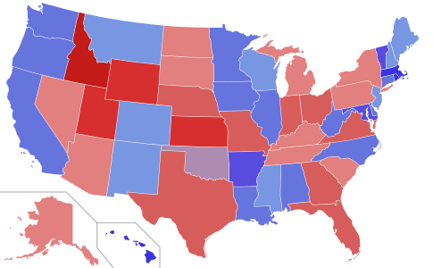 Upper house seats by party holding majority in each state Republican  50–60% 