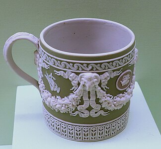 Neoclassical bucrania on a coffee cup, by Wedgwood, c.1830, jasperware, Brooklyn Museum