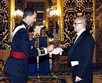 Ο Εσθονός πρέσβης στην Ισπανία, Ράσμους Λούμι, επέδωσε τα διαπιστευτήριά του στον βασιλιά Φίλιππο ΣΤ΄ το 2014