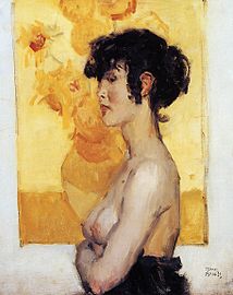 Vrouw in profiel, voor 'Zonnebloemen' van Van Gogh, 1918 Isaac Israëls.