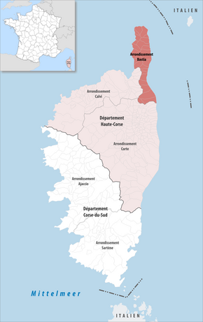 Arrondissement Bastia na mapě departementu Haute-Corse