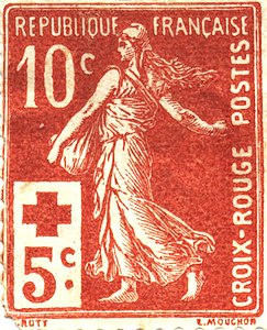 1914: первая почтово-благотворительная марка типа Камея Сеятельница[фр.][10], с надбавкой в пользу Красного Креста