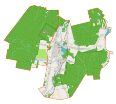 Mapa konturowa gminy Suchedniów, blisko prawej krawiędzi nieco na dole znajduje się punkt z opisem „Stary Stawek”