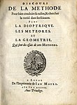 שער המהדורה הראשונה של ספרו "מאמר על המתודה", 1637