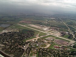 Aerial view of Offutt Air Force Base with Bellevue in foreground, August 2007