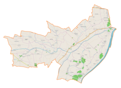 Mapa konturowa gminy Samborzec, blisko centrum na dole znajduje się punkt z opisem „Gorzyczany”