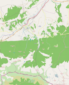 Mapa konturowa Zakopanego, u góry po lewej znajduje się punkt z opisem „Radiowo-Telewizyjny Ośrodek Nadawczy Gubałówka”