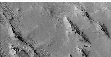 Yardangs showing layers, east of Gale Crater in Aeolis (HiRISE)