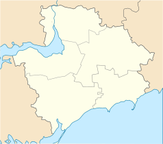 Mapa konturowa obwodu zaporoskiego, blisko centrum na lewo znajduje się punkt z opisem „Pryszyb”