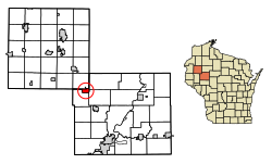 Location of New Auburn in Chippewa County and Barron County, Wisconsin