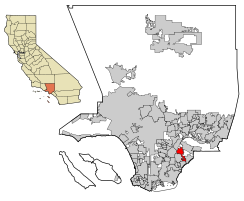 Location of Santa Fe Springs in Los Angeles County, California