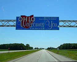 Cartello di benvenuto sulla Route 30 arrivando dallo Stato dell'Indiana
