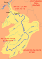 Mapa en ruso del río Vitim (Витим) —afluente del Lena— que forma la frontera este de Buriatia (Республика Бурятия) con el krai de Transbaikalia (Забайкальский край)