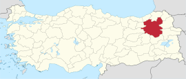 एर्झुरुम प्रांतचे तुर्कस्तान देशाच्या नकाशातील स्थान