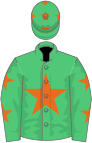 Emerald green,orange star,emGreen sleeves,orange stars,green cap,orange stars