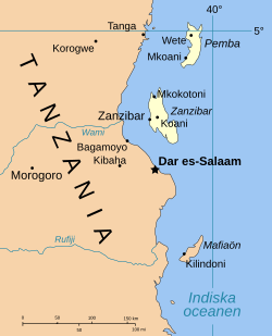 Lokasi Zanzibar dalam Tanzania.
